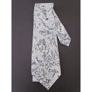 Vintage 1960s Key West Hand Print Men’s Tie Black Gray White Abstract Floral